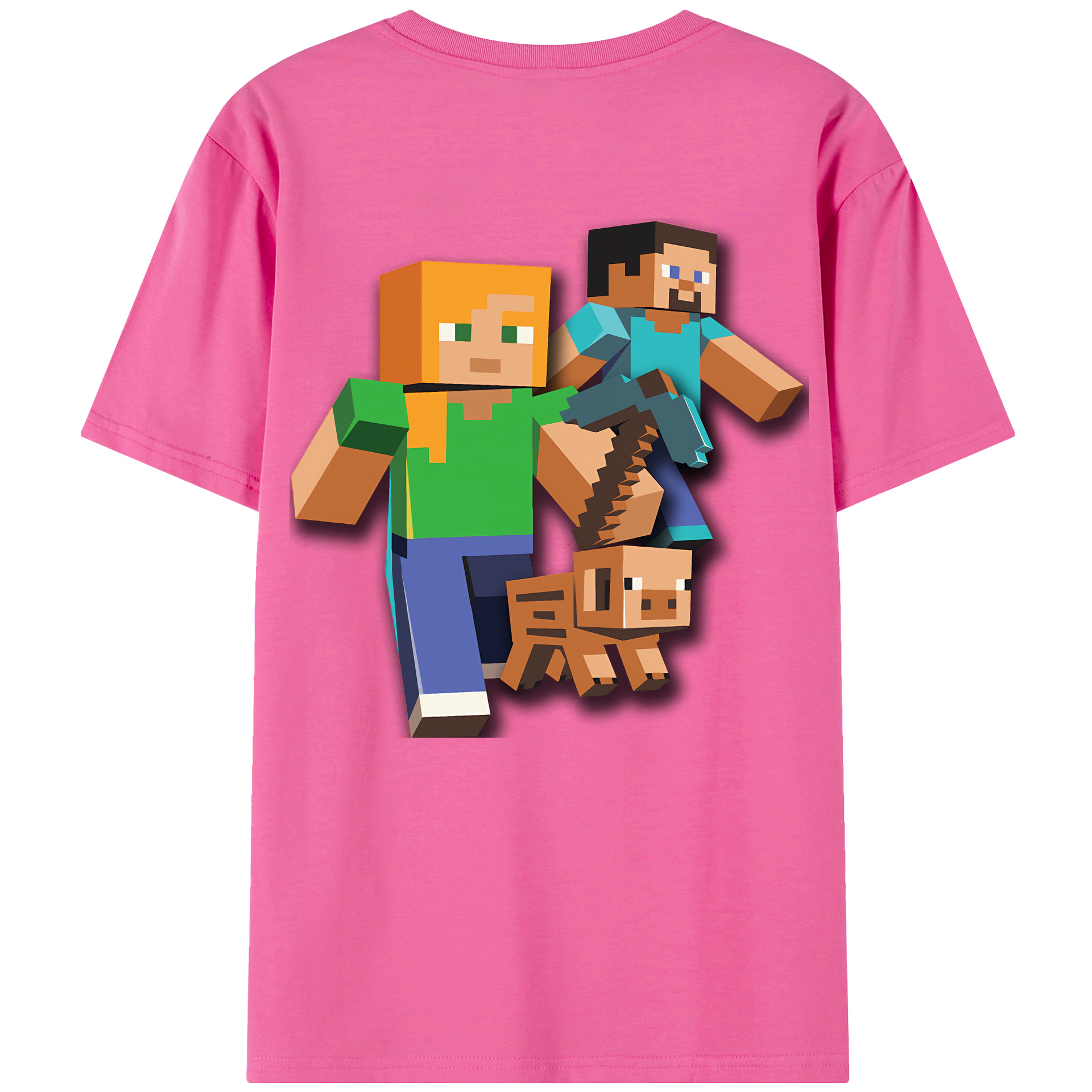 （画像用） マインクラフト ブロックの世界 Minecraft MC Block world レディース半袖Tシャツ(バックプリント)